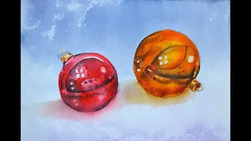 Ёлочные шарики. Украшения. Акварель.