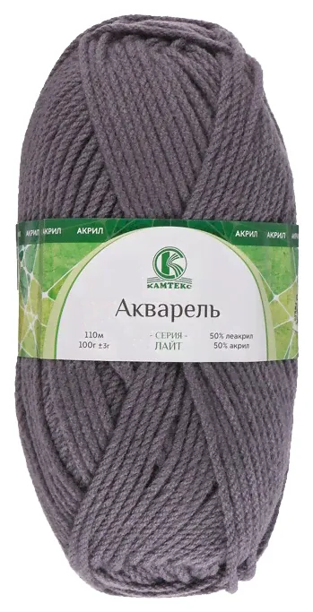 Пряжа Камтекс Акварель 100 г, 110 м (леакрил, акрил) (169 серый), 5 мотков, Акварель